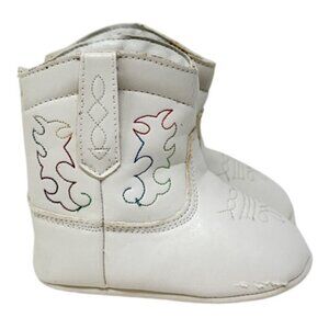 Baby Western Cowboy Booties Size 2 White Faux Leather